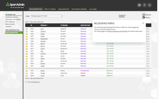 SportAdmin tydliga/Pensum Export