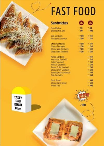 Sonali Pavbhaji menu 