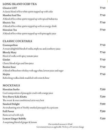 The Great Kabab Factory - Radisson Blu menu 