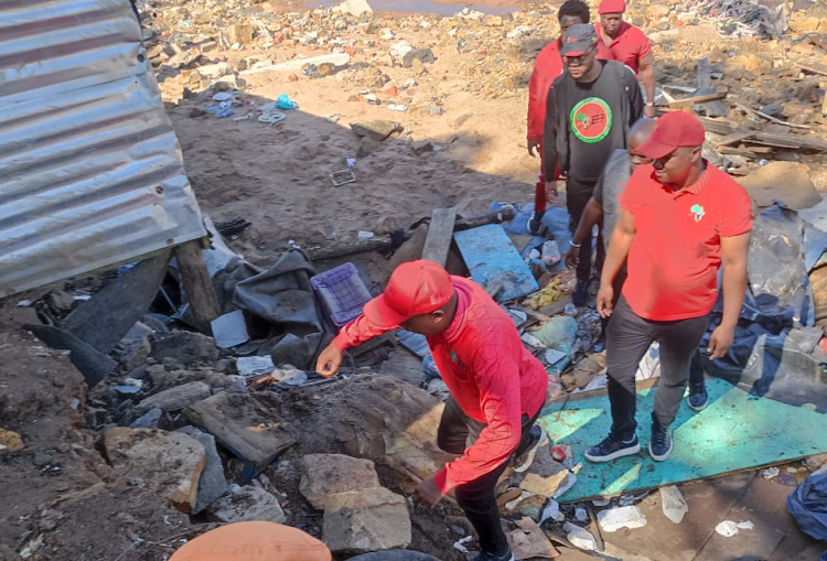 EFF leader Julius Malema on Thursday visited a Durban informal settlement where about 50 homes were destroyed in the floods.