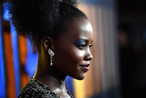 Lupita Nyong'o on the red carpet of the European Premiere of 'Black Panther' on 8 February, 2018 in London