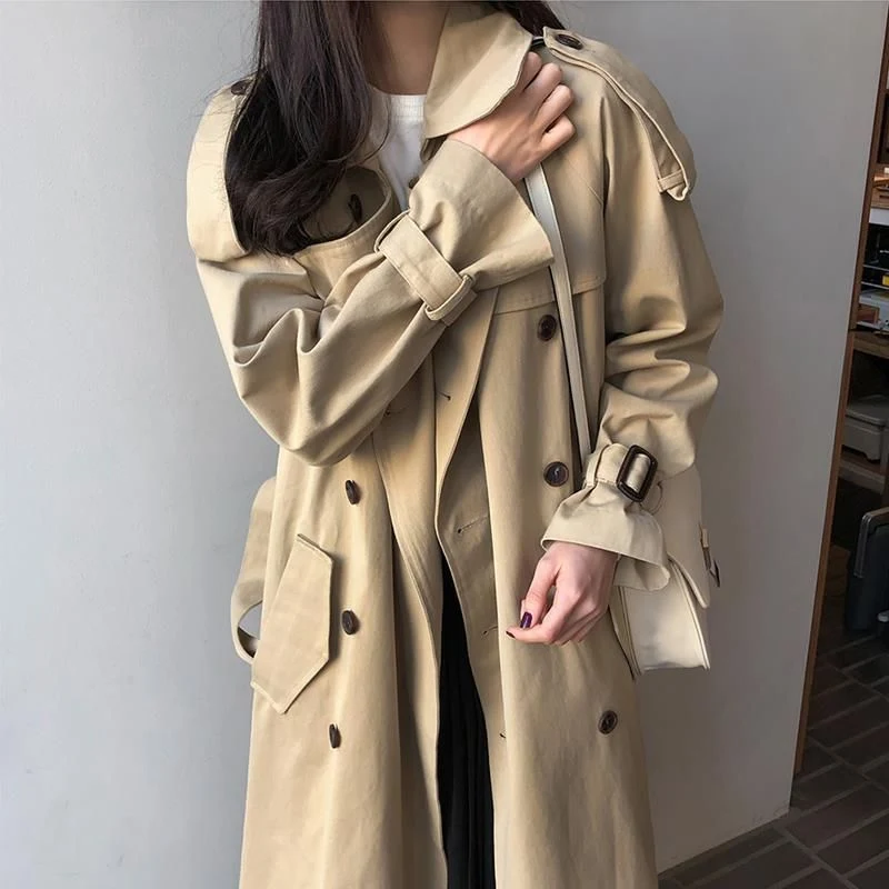 Trench-Coat Mi-Long pour Femme Ample Au-Dessus du Genou Élégant et Confortable Idéal Automne/Hiver Vêtement Intemporel et Polyvalent