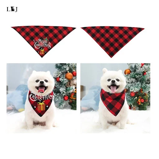 Double-Sided Dual-Use Pet Puppy Cat Scarf Bandana Christmas Triangle Scarf for Dog Small Large Washable Adjustable Acces