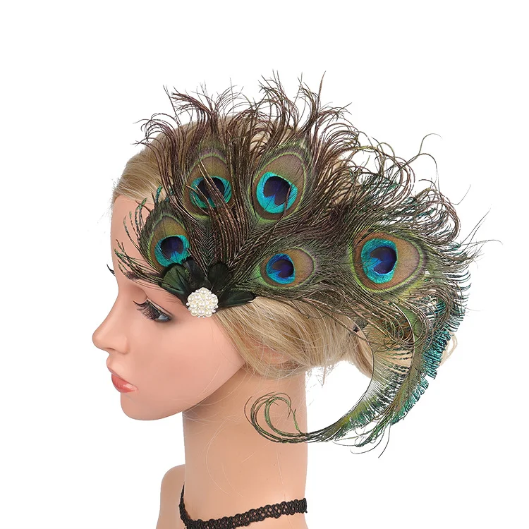 Épingle à cheveux rétro européenne et américaine en plume de paon, un accessoire élégant pour coiffer vos cheveux avec un charme vintage.