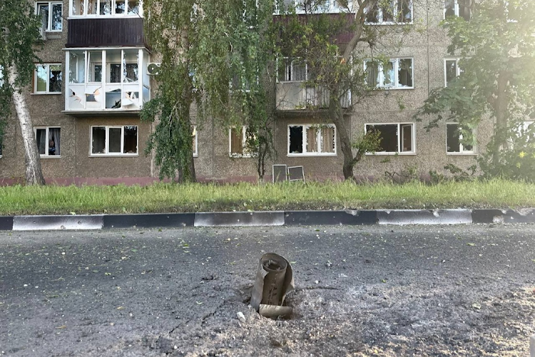 A view shows ammunition casing in a damaged street following what was said to be Ukrainian forces' shelling in the course of Russia-Ukraine conflict in the town of Shebekino in the Belgorod region, in this handout image released May 31 2023.