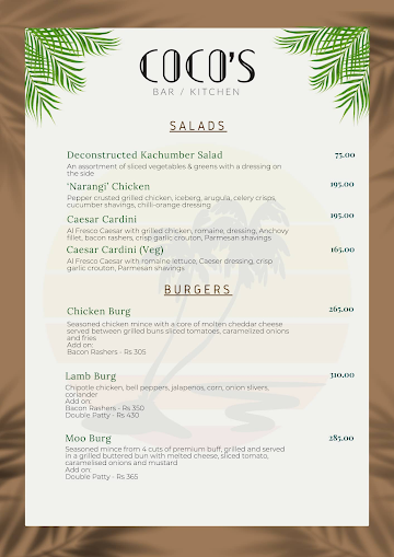 Coco's Bar & Kitchen menu 