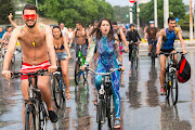 The 8th World Naked Bike Ride in Thessaloniki, Greece.