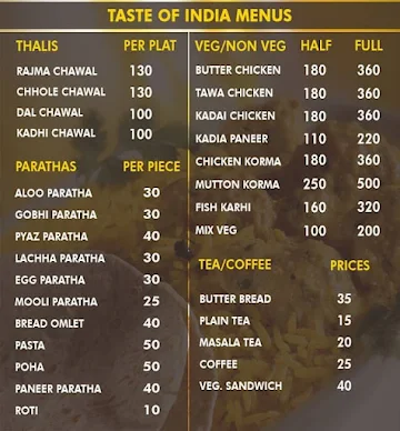 Taste of India menu 