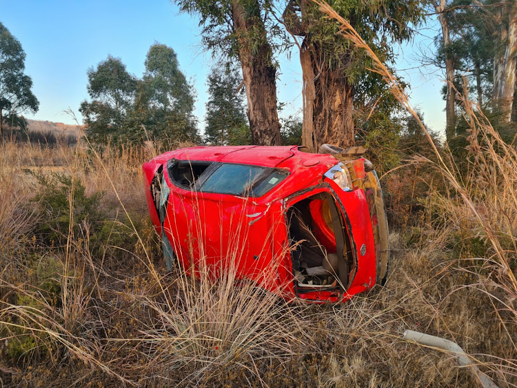 A man died and a woman was seriously injured when this vehicle overturned on the N17 near Ermelo on Tuesday morning.