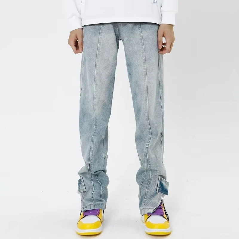 American Personality Jeans met ritssluiting, versleten details, rafels en franjes. Hip Hop design voor een stoere uitstraling.
