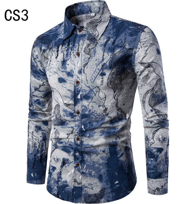 New Men'S Long-Sleeved Plus Size Fashion Casual Printed Shirt