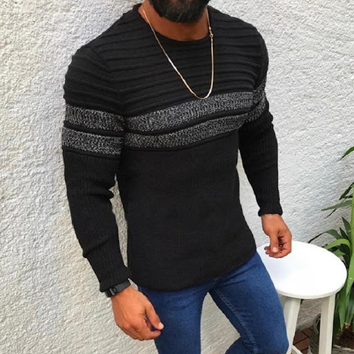 Title 2, Striped Mens Color Matching Casual Round Neck ...