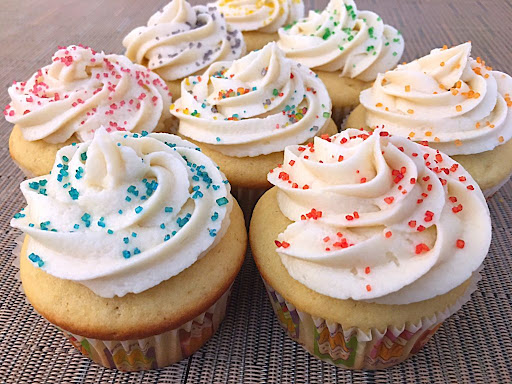 Decorated cupcakes with sanding sugar also known as sand sugar