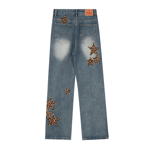 Title 19, Leopard Print Five-pointed Star Jeans for Men a...