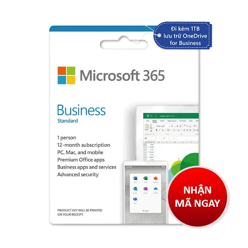 Phần mềm Microsoft 365 Business - 12 tháng - Dành cho 1 người - 5 thiết bị/tài khoản - Word, Excel, PowerPoint - 1TB OneDrive for Business - Outlook (Key điện tử)