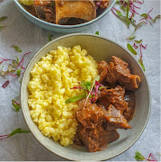 Savory creamy samp and meaty beef bones made by self-taught cook Kgaugelo Anna Meso.