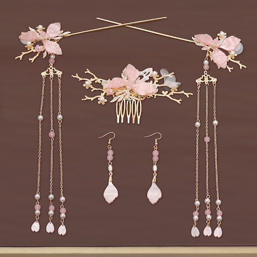 Title 2, Antique Hanfu Tassel Hairpin Set Accessories Tr...