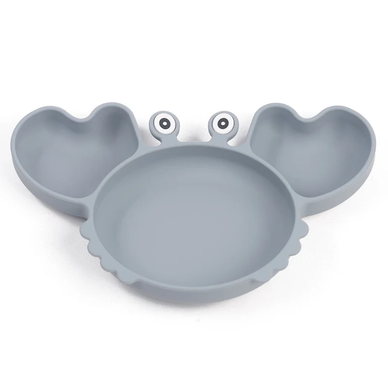 Assiette crabe en silicone avec couverts séparés pour bébés, repas facile et sûr, idéale pour les tout-petits, réduit le désordre pendant le repas.