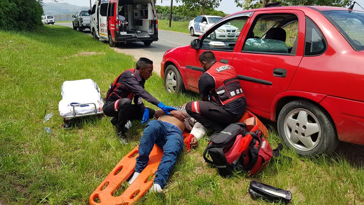 This employee of a trucking company was attacked with a panga at an office party, according to Reaction Unit SA officers who attended to him.