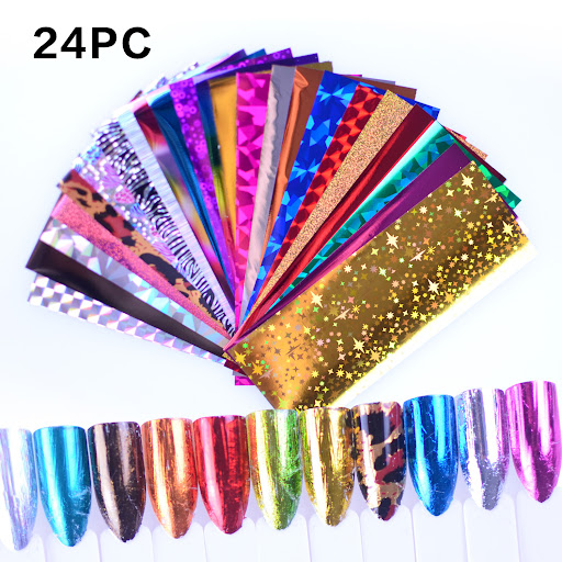 Title 3, 24 Sheets Nail Art Foils Laser Shining Mixed Be...