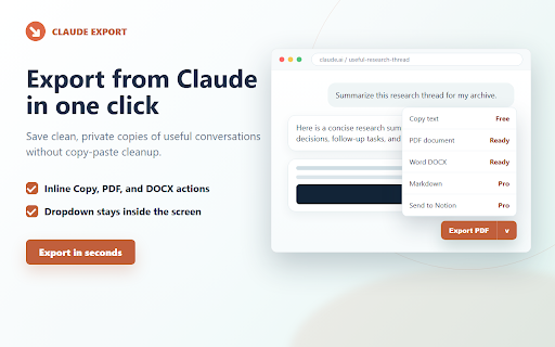 Claude Export to PDF, DOCX & Markdown screenshot 1
