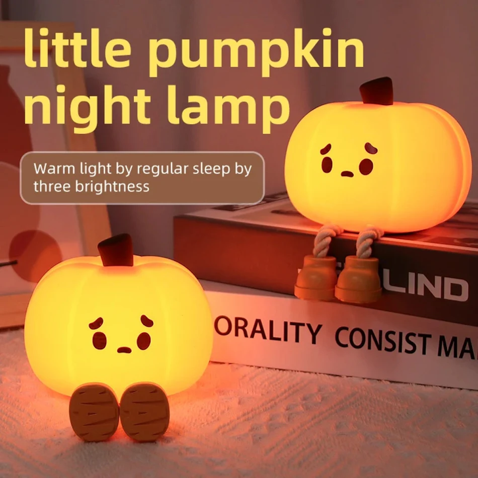 Veilleuse en silicone lanterne citrouille pour chambre à coucher, lampe de chevet, compagnon de sommeil, ornements de dessins animés, enfants.