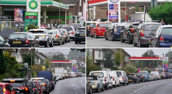 Long queues as motorists run for fuel in UK during the Brexit anxiety.