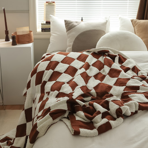 Title 4, Checkerboard Lamb Fleece Casual Sofa Blanket. S...