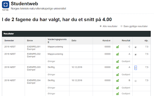 Utregning av karaktersnitt for studentweb