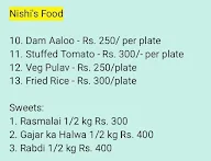 Nishi's Food menu 1