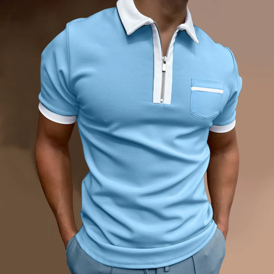 T-shirt POLO da uomo con risvolto, slim e alla moda. Elegante maglietta da taschino per uomo, perfetta per un look moderno e sofisticato.