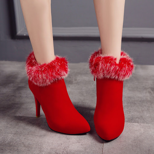 Title 14, Womens Fur Booties Plus Size Pointed High Heel...