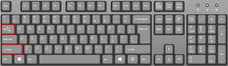 Click tab and shift on keyboard