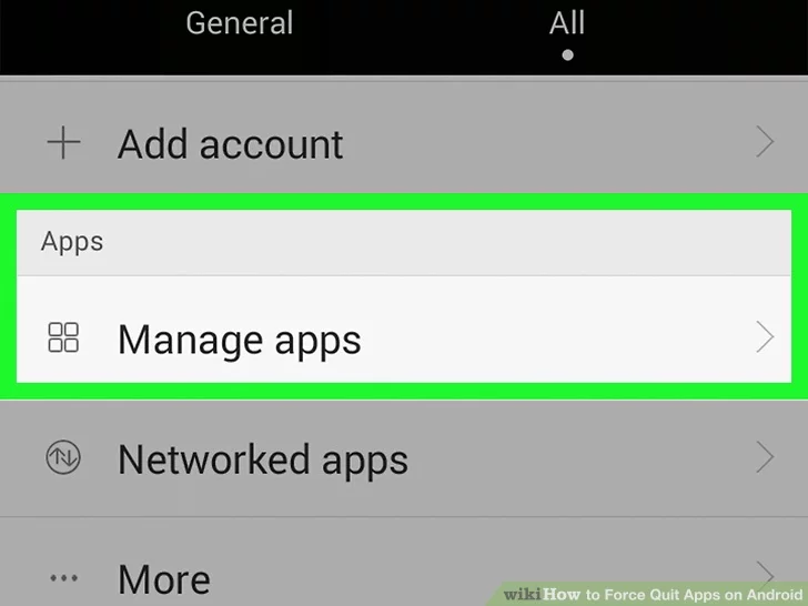 manage apps option