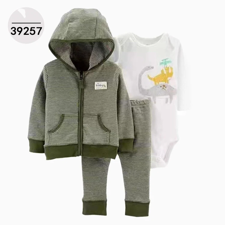 Driedelige kinder set met capuchonjas, lange mouwen bodysuit. Comfortabel en stijlvol voor kleine kinderen. Gemakkelijk te dragen.