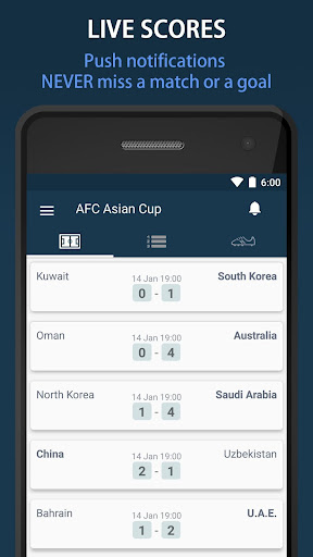 Livescore for AFC Asian Cup