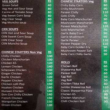 Jacky Chings menu 