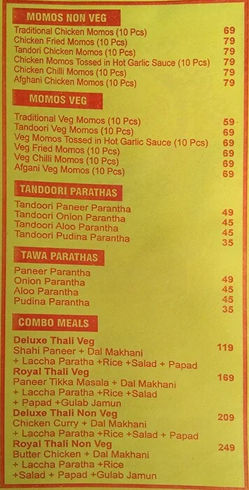 Parathas N Wok menu 