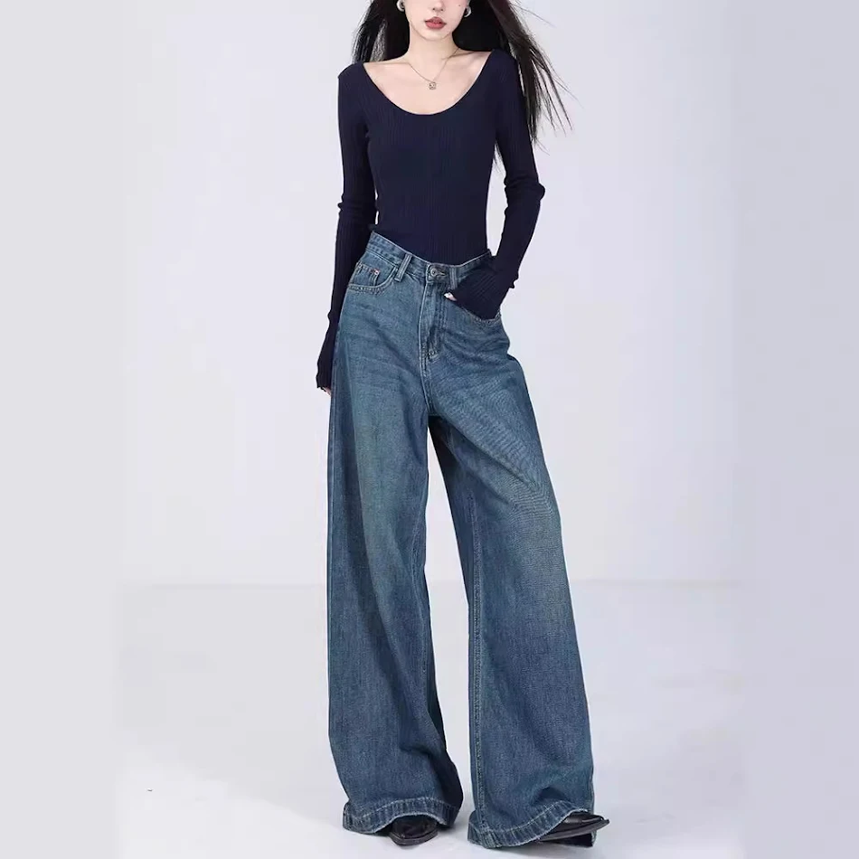 Dames losse jeans, rechte moppende broek. Comfortabele, relaxte pasvorm voor een casual en trendy look. Perfect voor dagelijks gebruik.