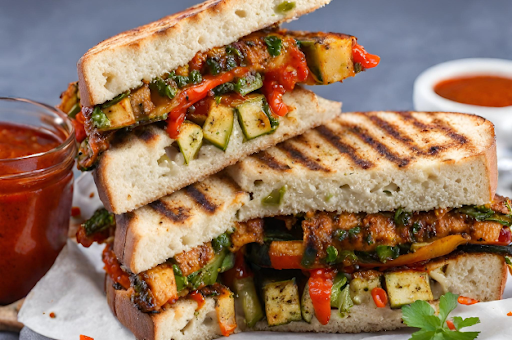 Grilled Veg Pahadi Chilli Paneer Double Decker Sandwich