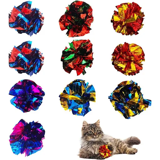 Cat Crinkle Balls Colorful Balls Chew and Chase Cat Mylar Crinkle Balls for Indoor Cats to Keep Fit and Active Interacti