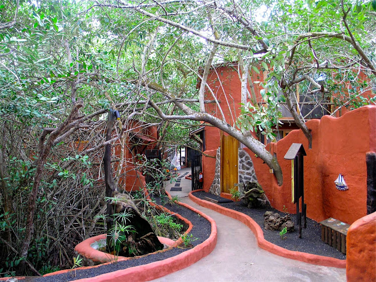 The front of a visitors' lodge in the Galápagos.