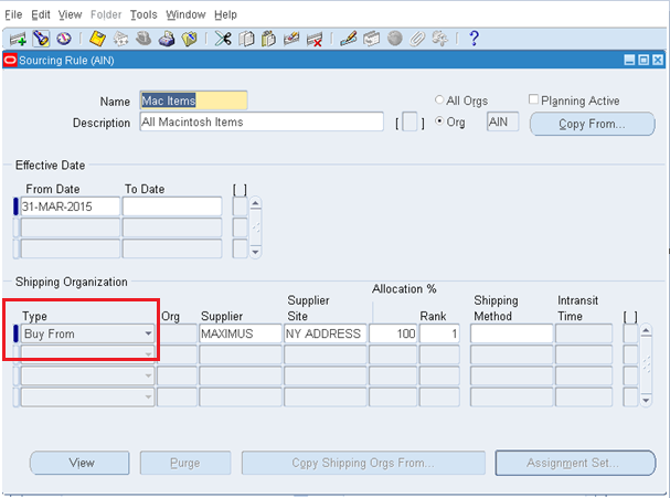 oracle sourcing rule assignment set