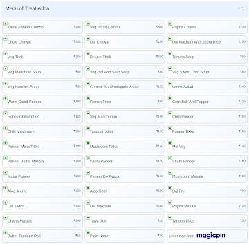 Treat Adda menu 