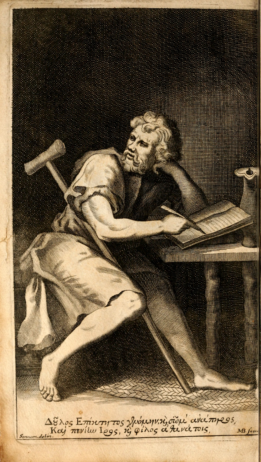 wood carving of philosopher Epictetus