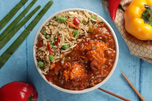 Fried Rice With Chicken Manchurian Bowl + Pepsi