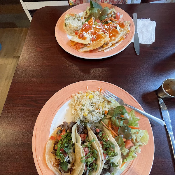 Beef soft tacos (GF) and quesadilla (not GF)