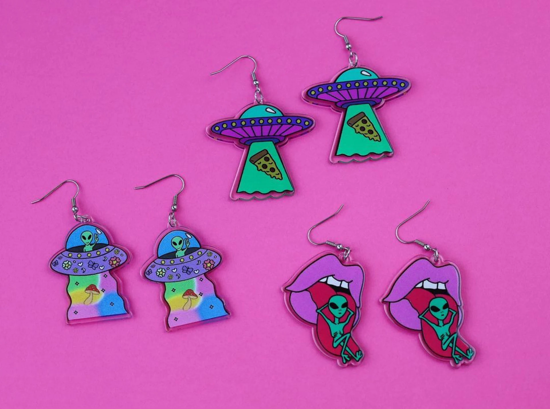 Title 1, Acryl Alien oorbellen met astronaut print, unie...
