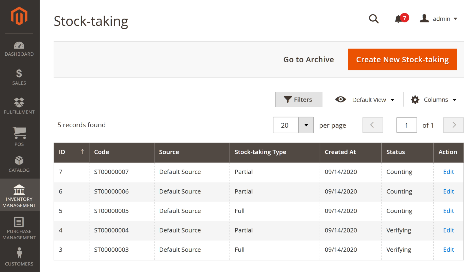 Magento POS create stocktake