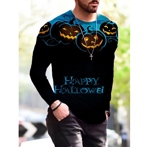 Title 13, Halloween Mens Fashion Print Simple Long Sleev...